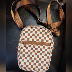 Checkered Brown & White Crossbody Bag - Men